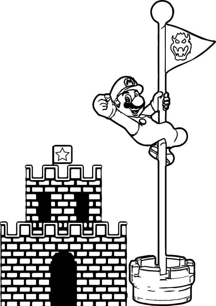Mario s hradem a vlajkou omalovánka