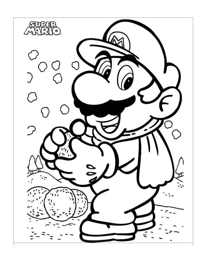 Mario se sněhovou koulí omalovánka