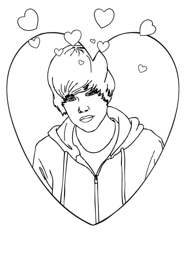 Malý Justin Bieber v srdci omalovánka