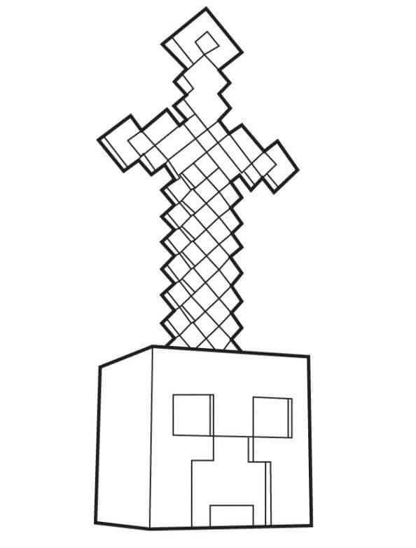 Meč v Hlavě Zombie z Minecraftu omalovánka