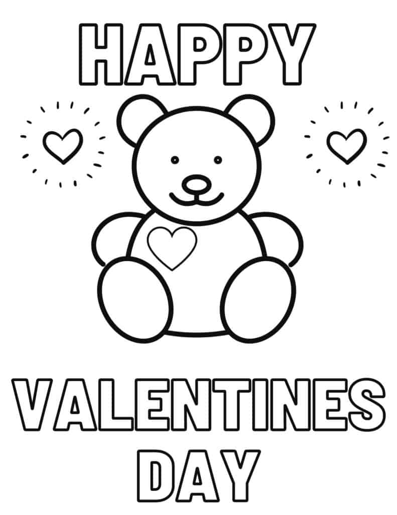 Medvídek v Happy Valentine's Day omalovánka