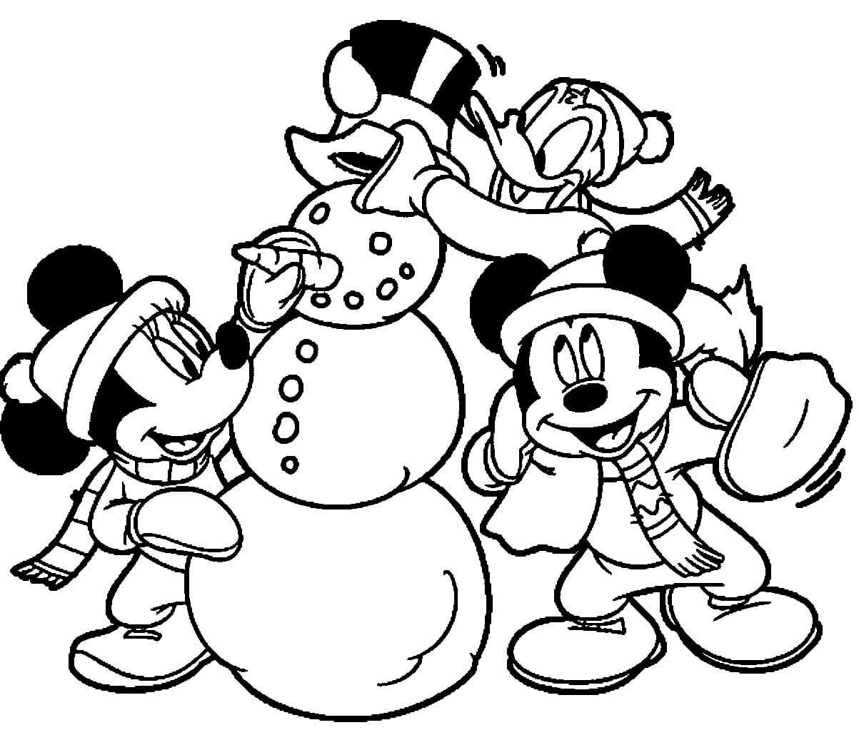 Mickey Mouse a jeho přátelé staví sněhuláka omalovánka