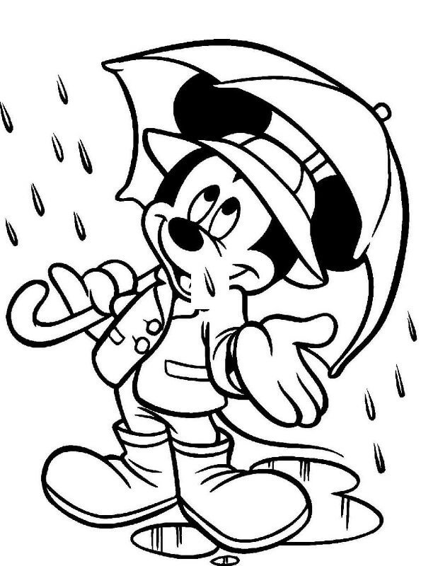 Mickey Mouse drží deštník omalovánka