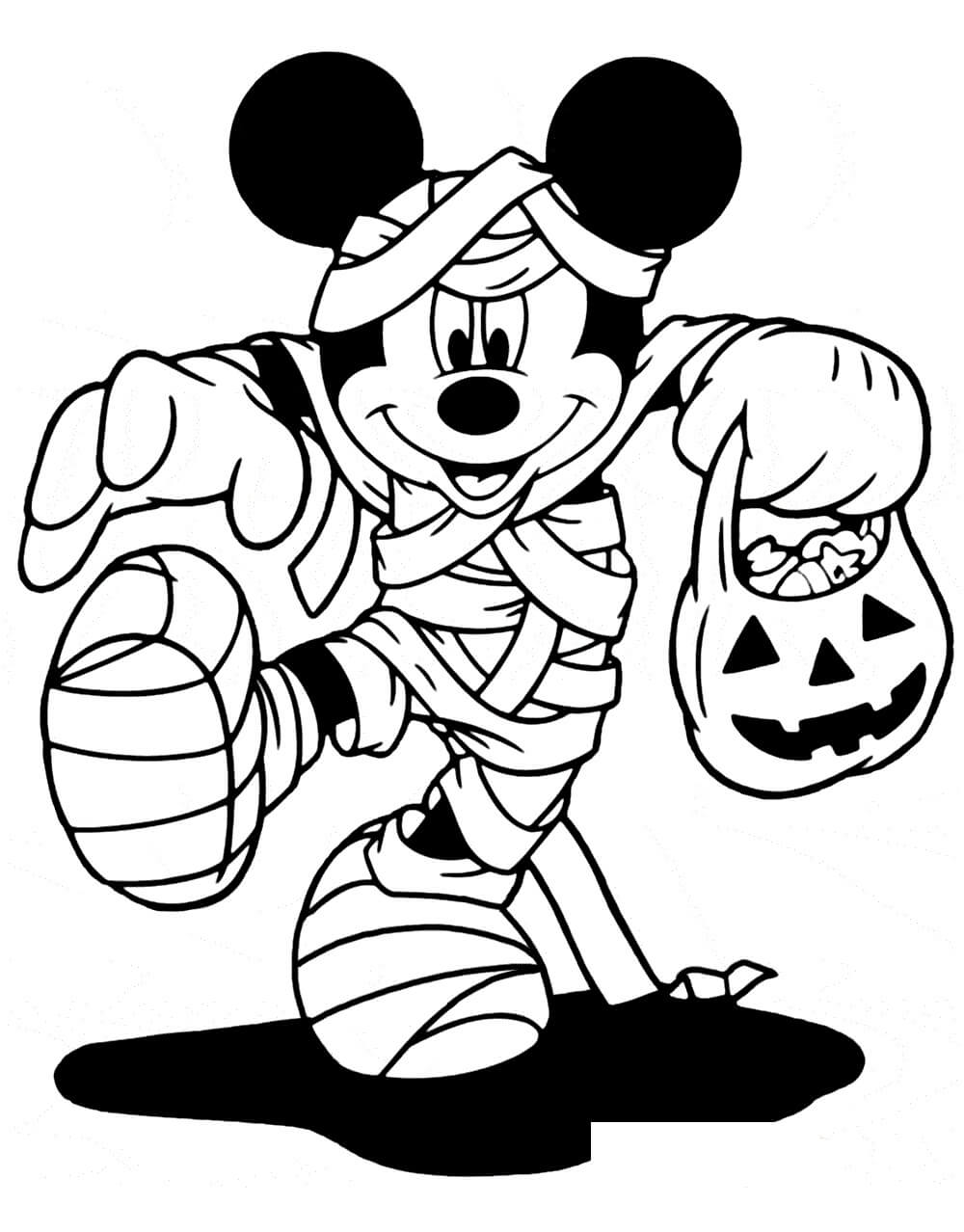 Mickey Mouse drží dýně omalovánka