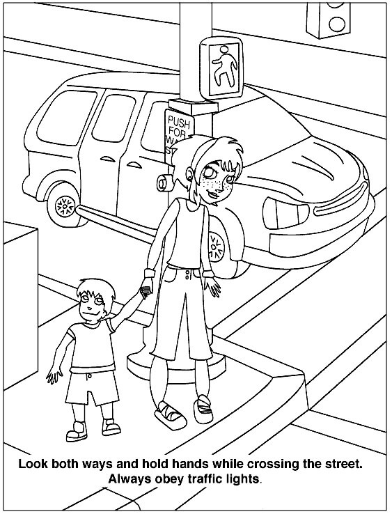 Omalovánka Máma a dítě Bezpečnost na silnici a ulici