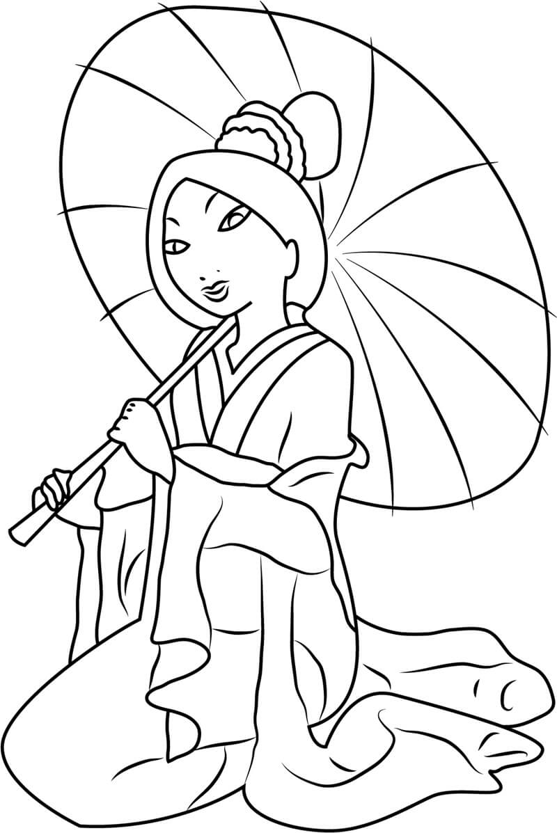 Mulan drží deštník omalovánka