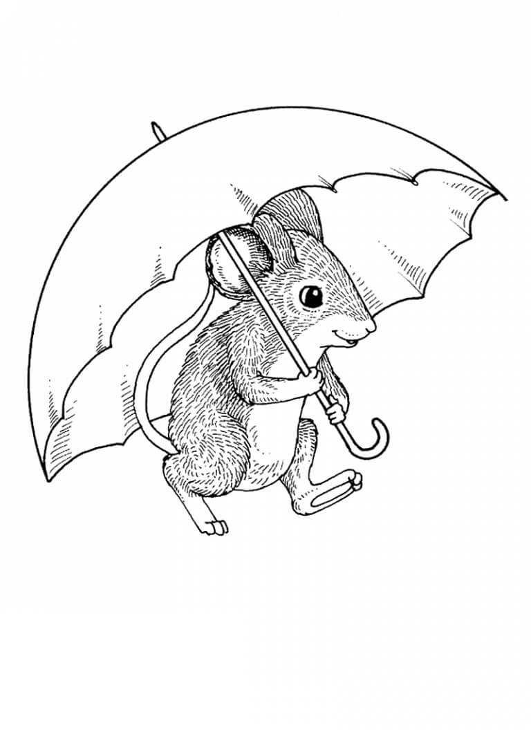 Myš držící deštník omalovánka