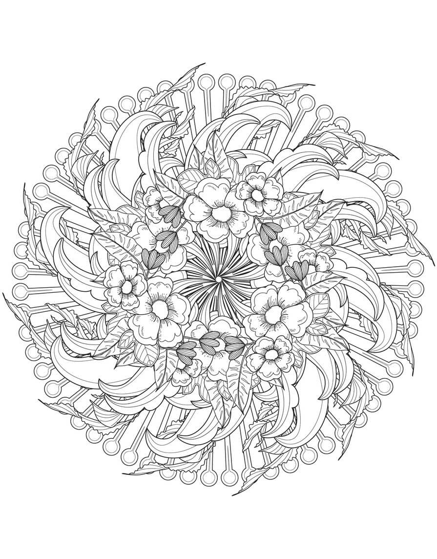 mýtická květinová mandala omalovánka