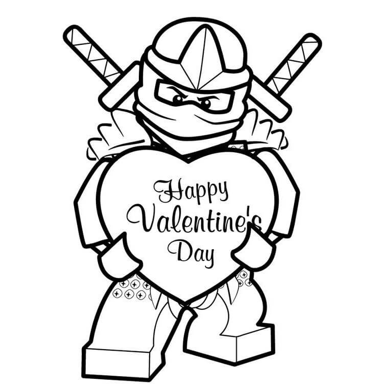 Ninjago drží srdce na Valentýna omalovánka