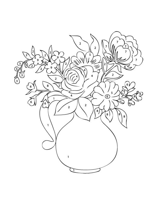 Omalovánka Normální váza barvy květin podle čísla