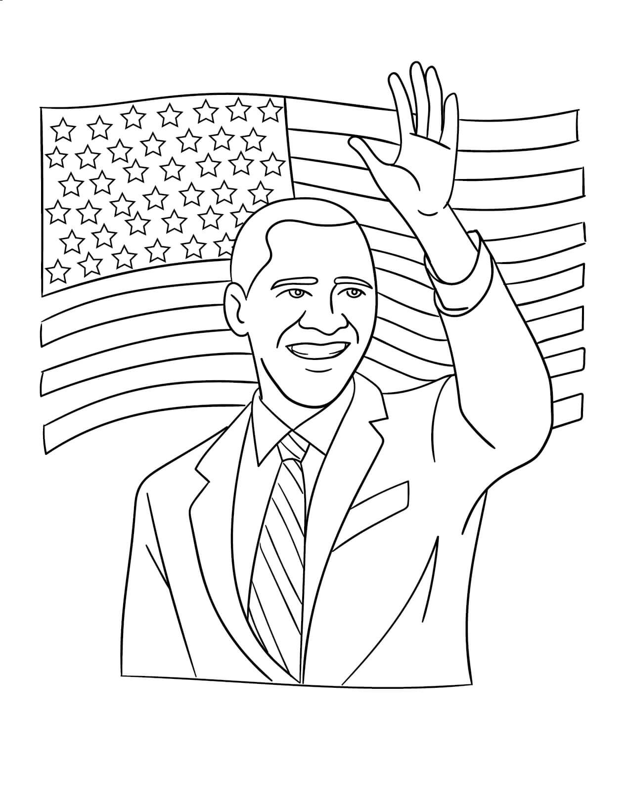 Obama Pozdrav s Americkou Vlajkou omalovánka