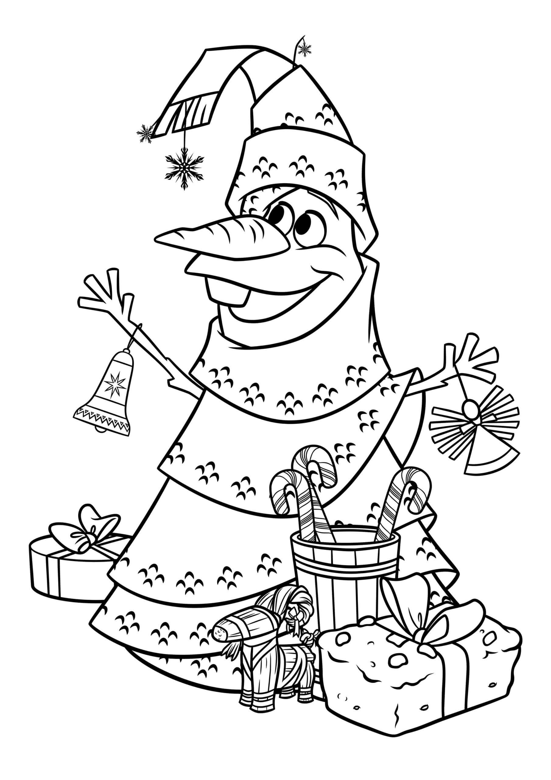 Omalovánka Olaf s Dárkovými Krabičkami na Vánoce