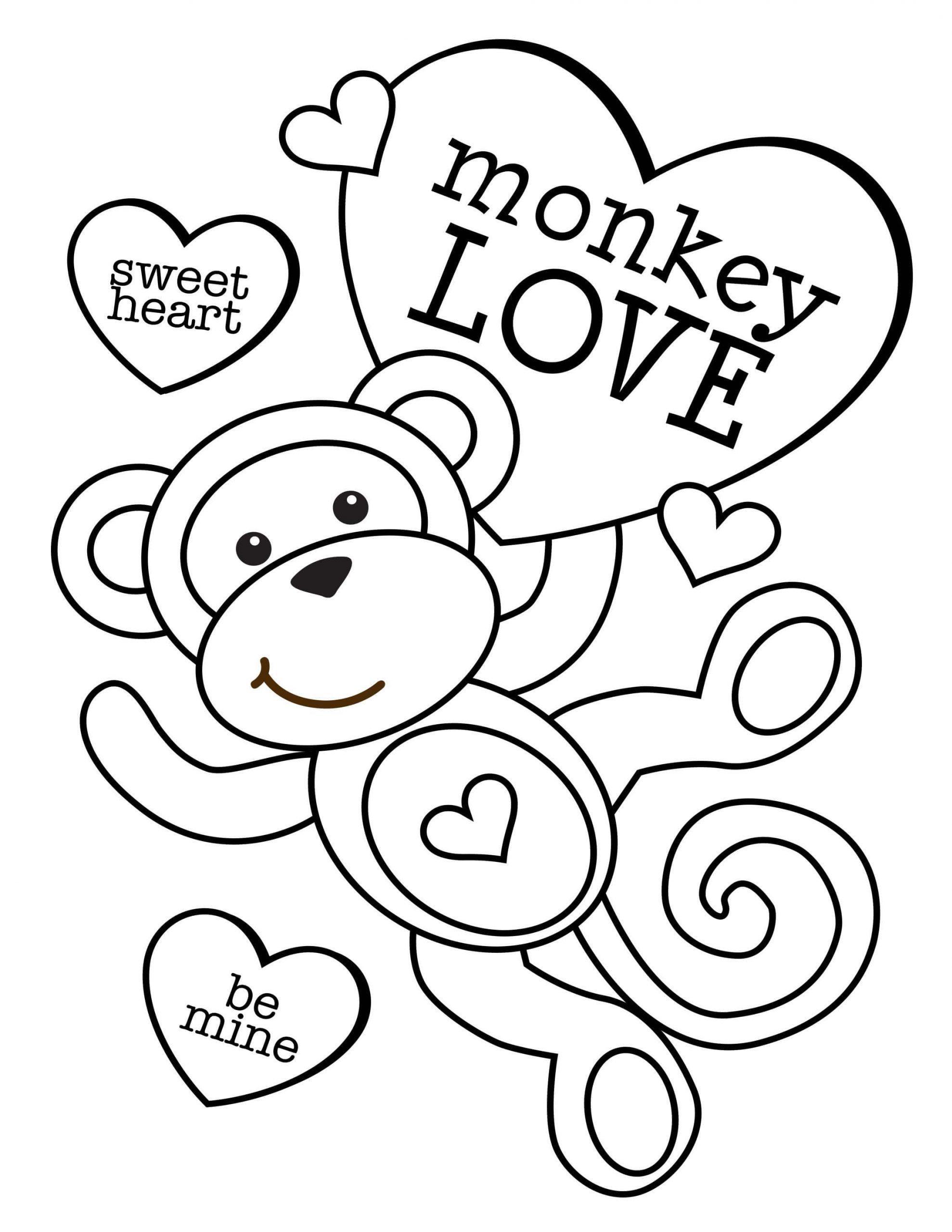 Opice se srdcem na Valentýna omalovánka