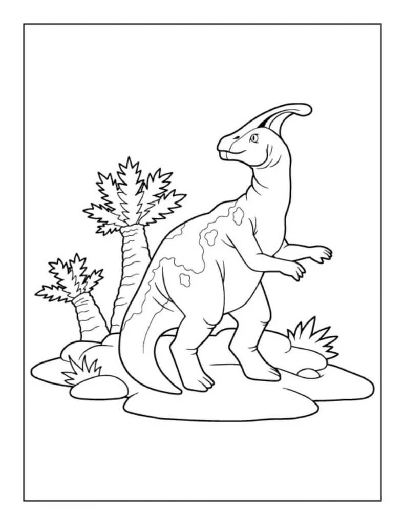 Parasaurolophus s rostlinami omalovánka