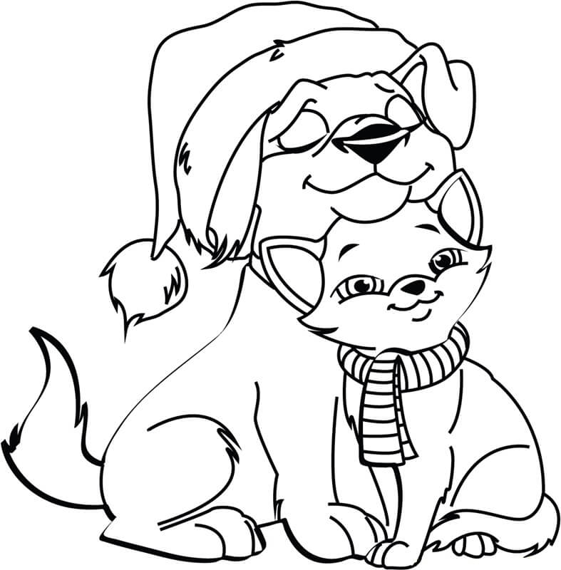 Pes a Kočka na Vánoce omalovánka