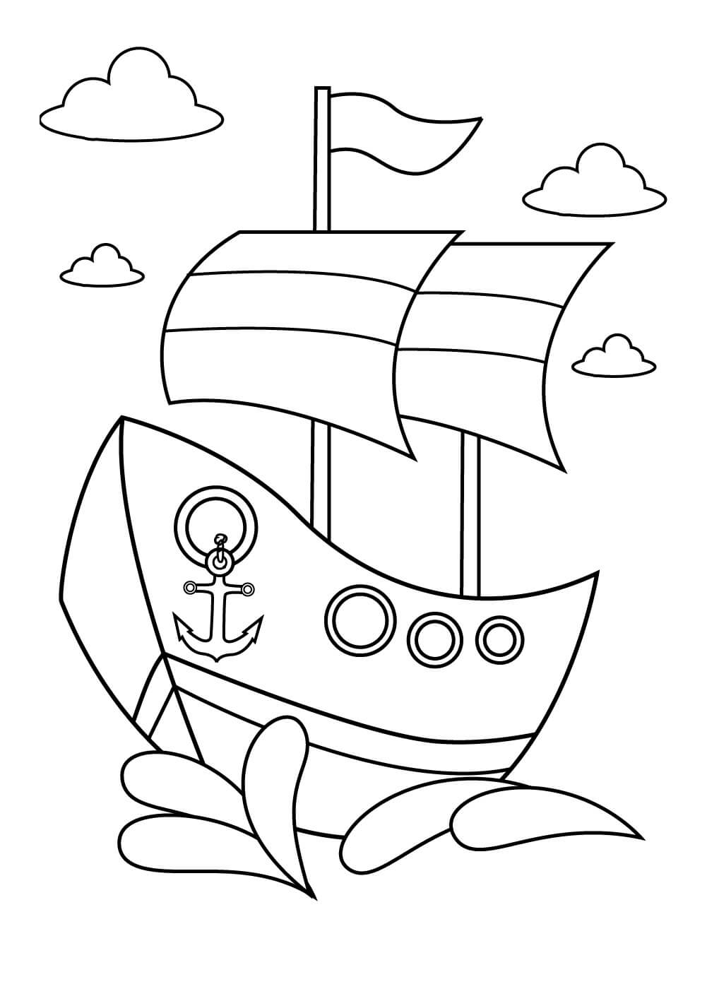 Pirátská loď s mraky omalovánka