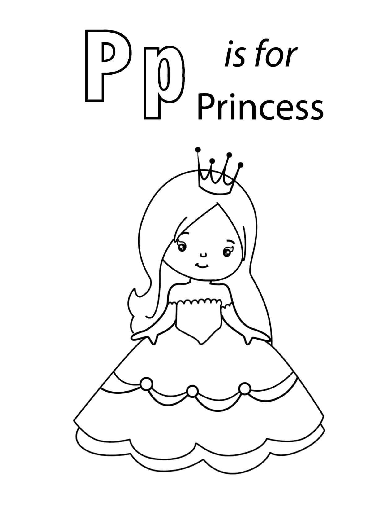 Písmeno P je pro Princeznu omalovánka