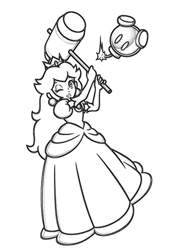 Princezna Peach drží kladivo omalovánka