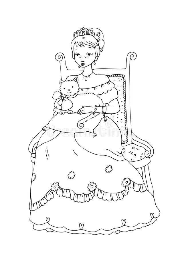 Princezna s Kočkou Sedí na židli omalovánka