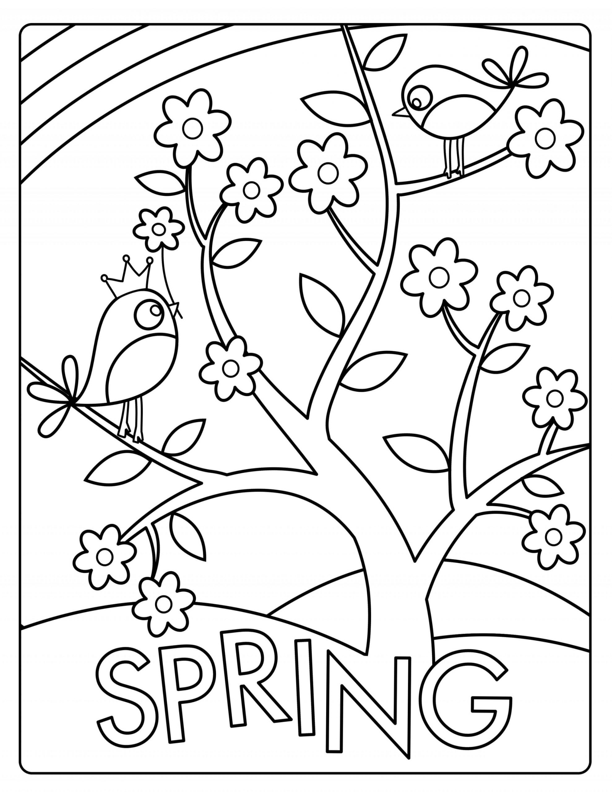 Omalovánka Pták na stromě na jaře