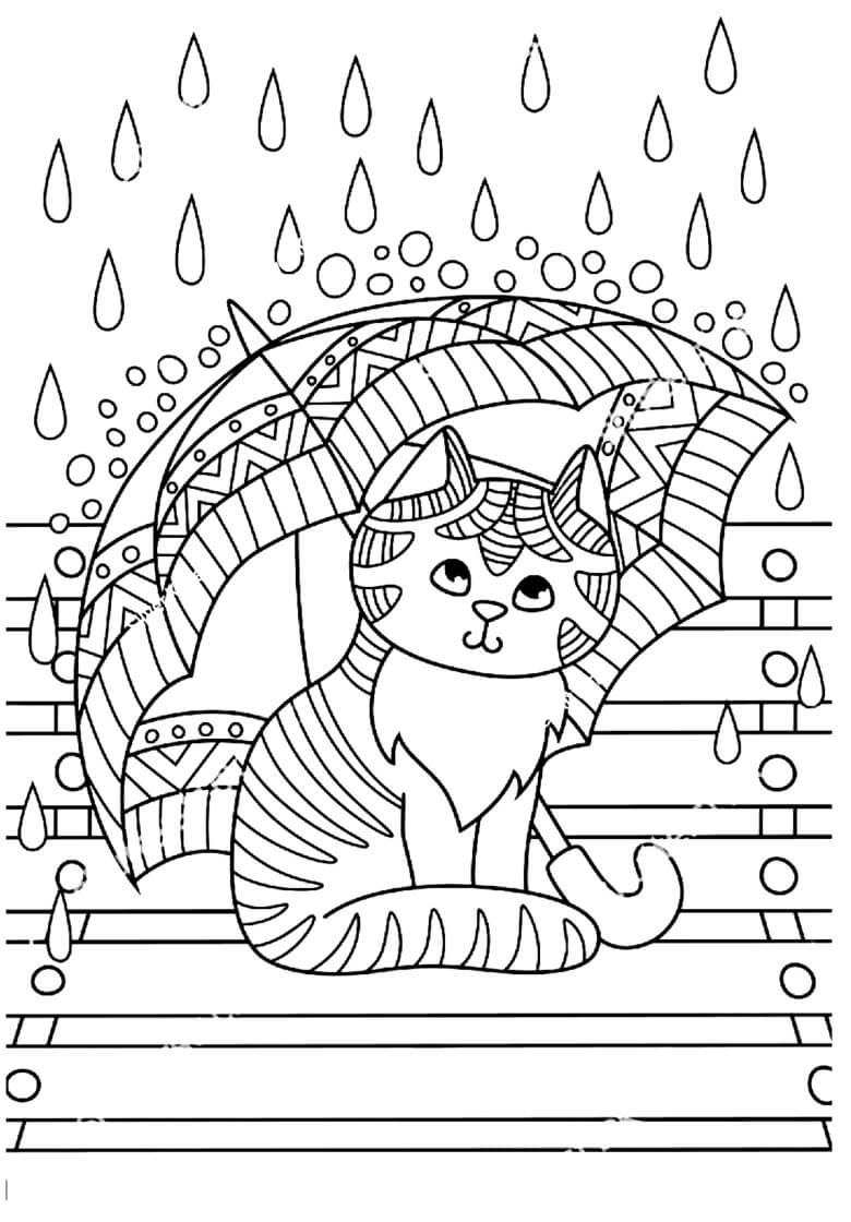 Roztomilé kotě pod deštníkem omalovánka