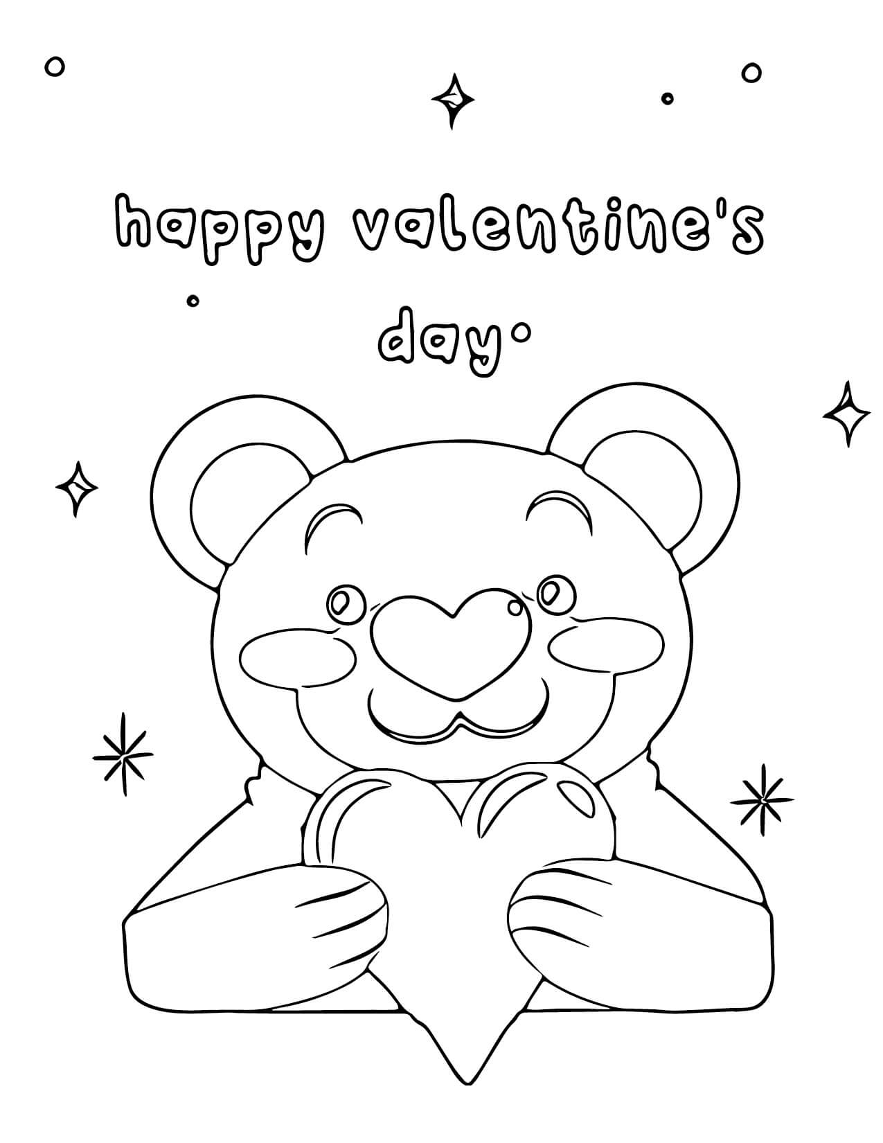Roztomilý medvídek se srdcem v Šťastného Valentýna omalovánka