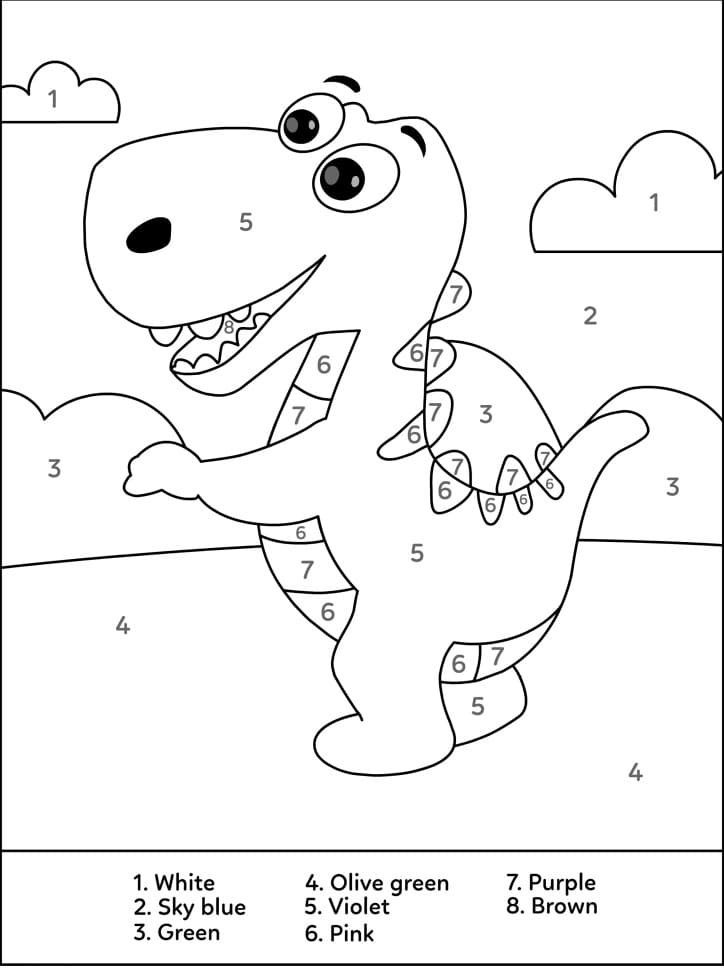 Roztomilý T-Rex Barva podle čísla omalovánka