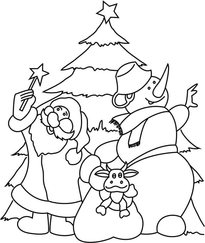 Santa Claus a Sněhulák omalovánka
