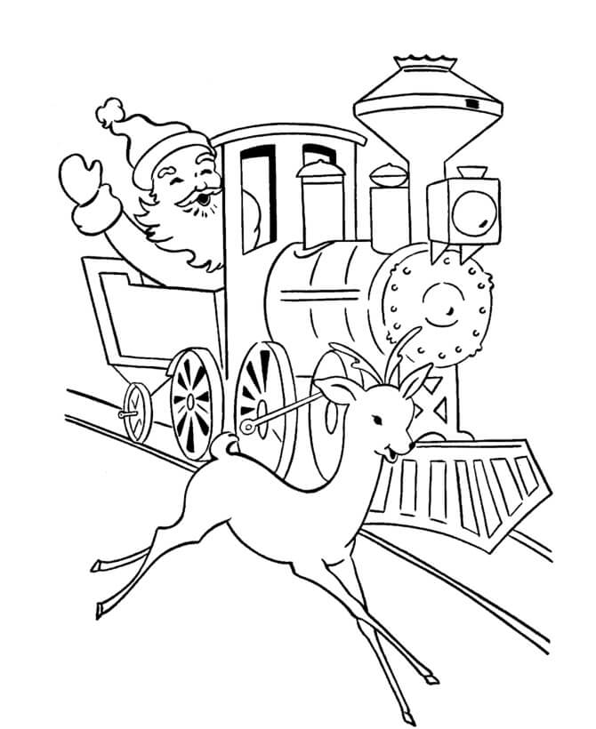 Santa Claus Driving Train with Reindeer omalovánka