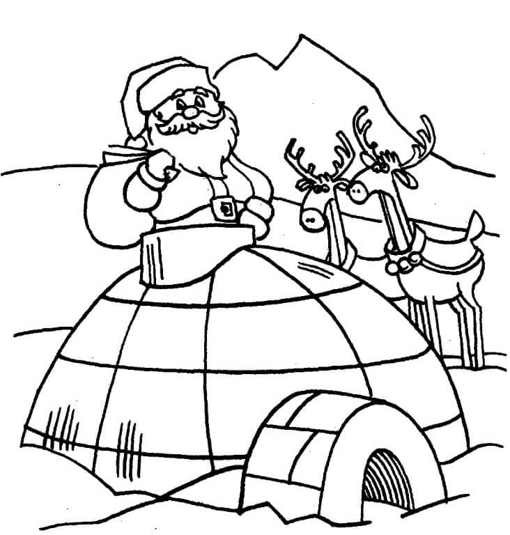 Santa se dvěma soby a iglú omalovánka