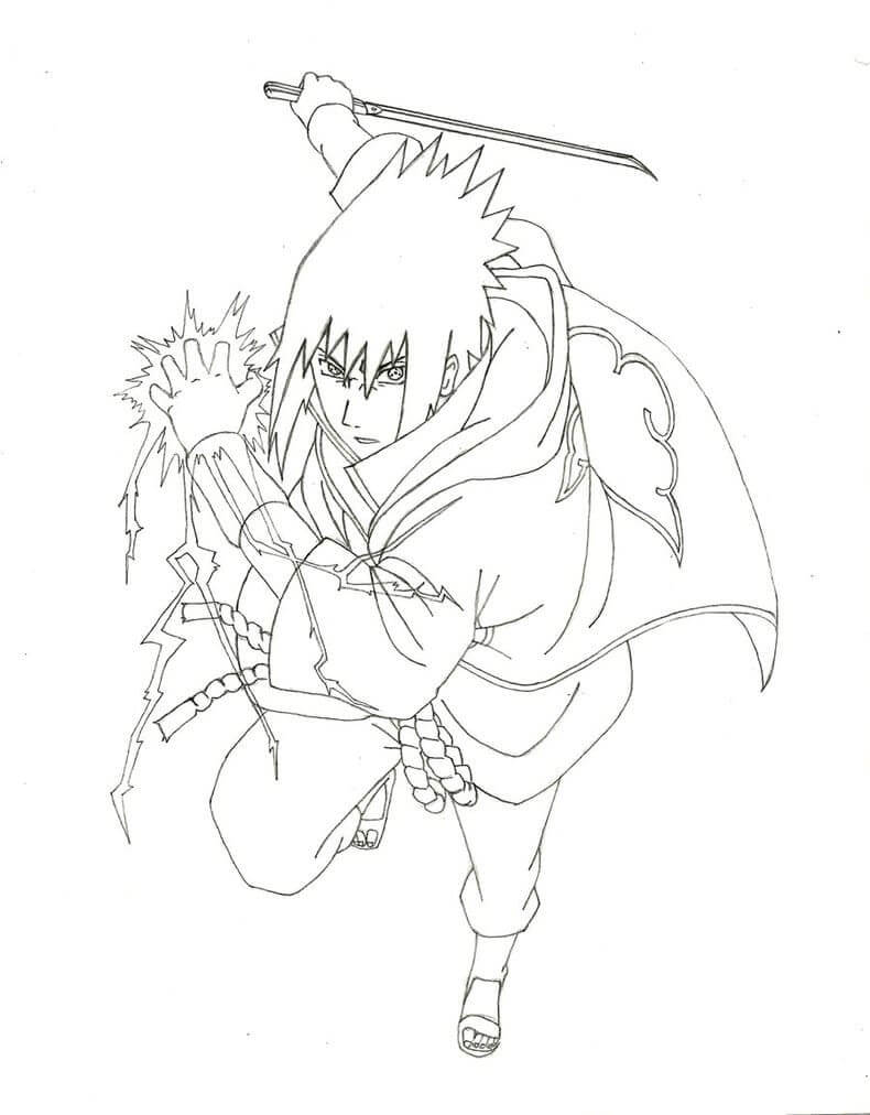 Sasuke Drží meč a Chidori omalovánka