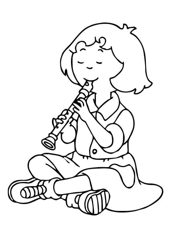 Sedící dívka hrající na flétnu omalovánka