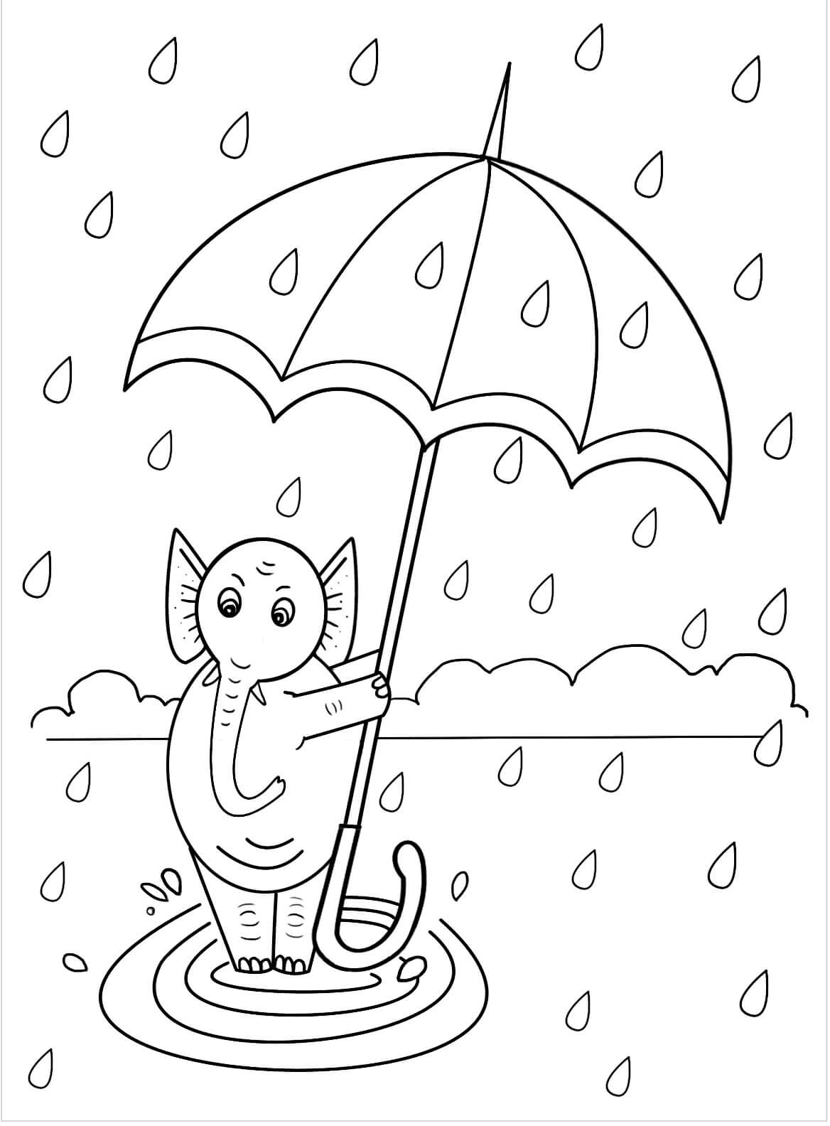 Slon drží deštník omalovánka