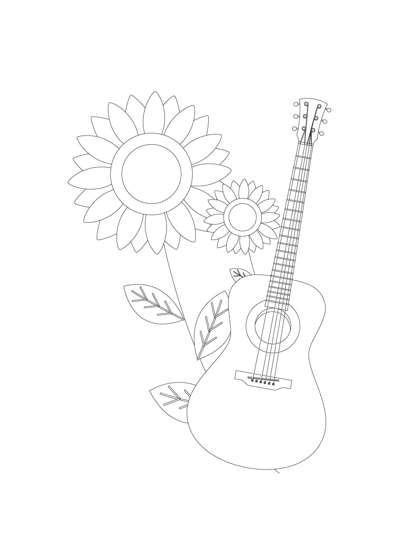 Slunečnice a kytara omalovánka