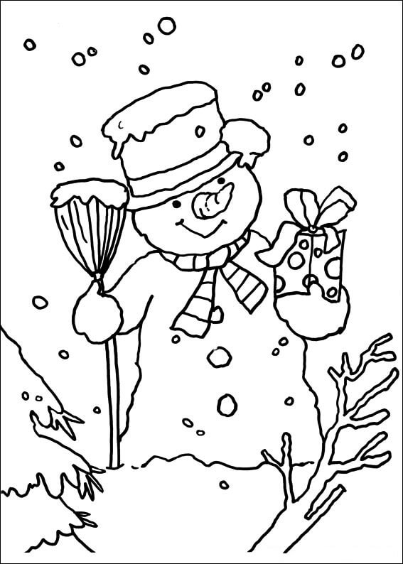 Sněhulák s Dárkovou Krabičkou omalovánka