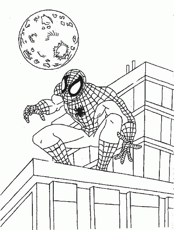 Spiderman ve Městě s Měsícem omalovánka