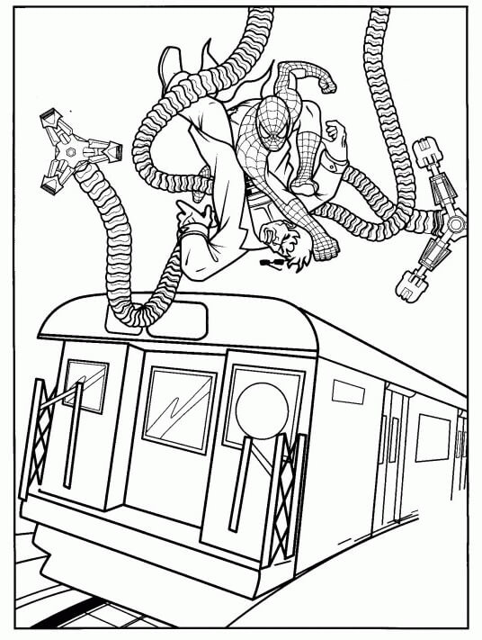 Omalovánka Spiderman vs Dr. Chobotnice ve Vlaku