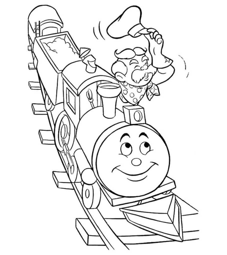 Starý muž v usměvavém vlaku omalovánka