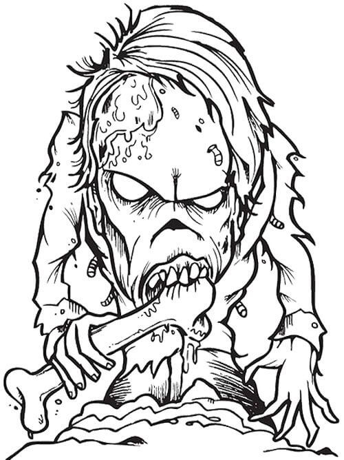 Strašidelné zombie jíst kost omalovánka