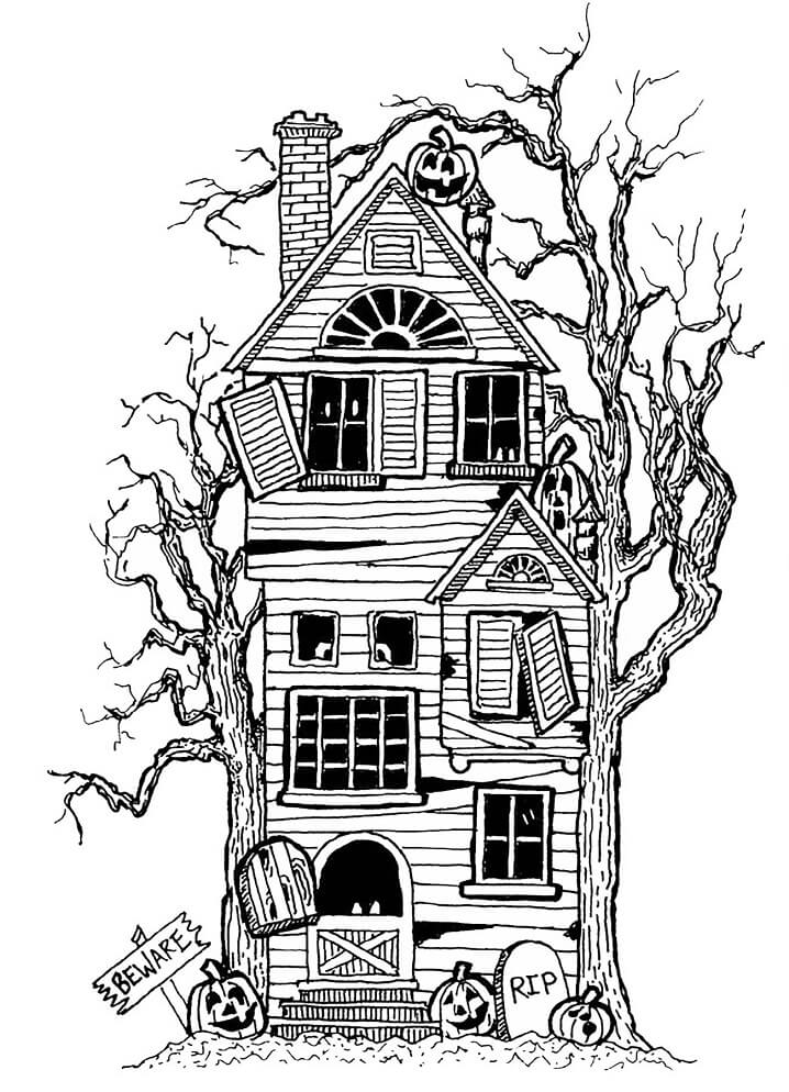 Strašidelný strašidelný dům omalovánka