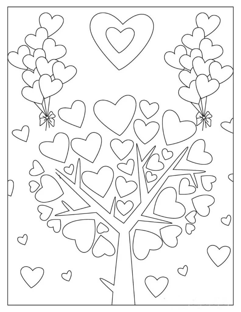 Stromová srdce na Valentýna omalovánka