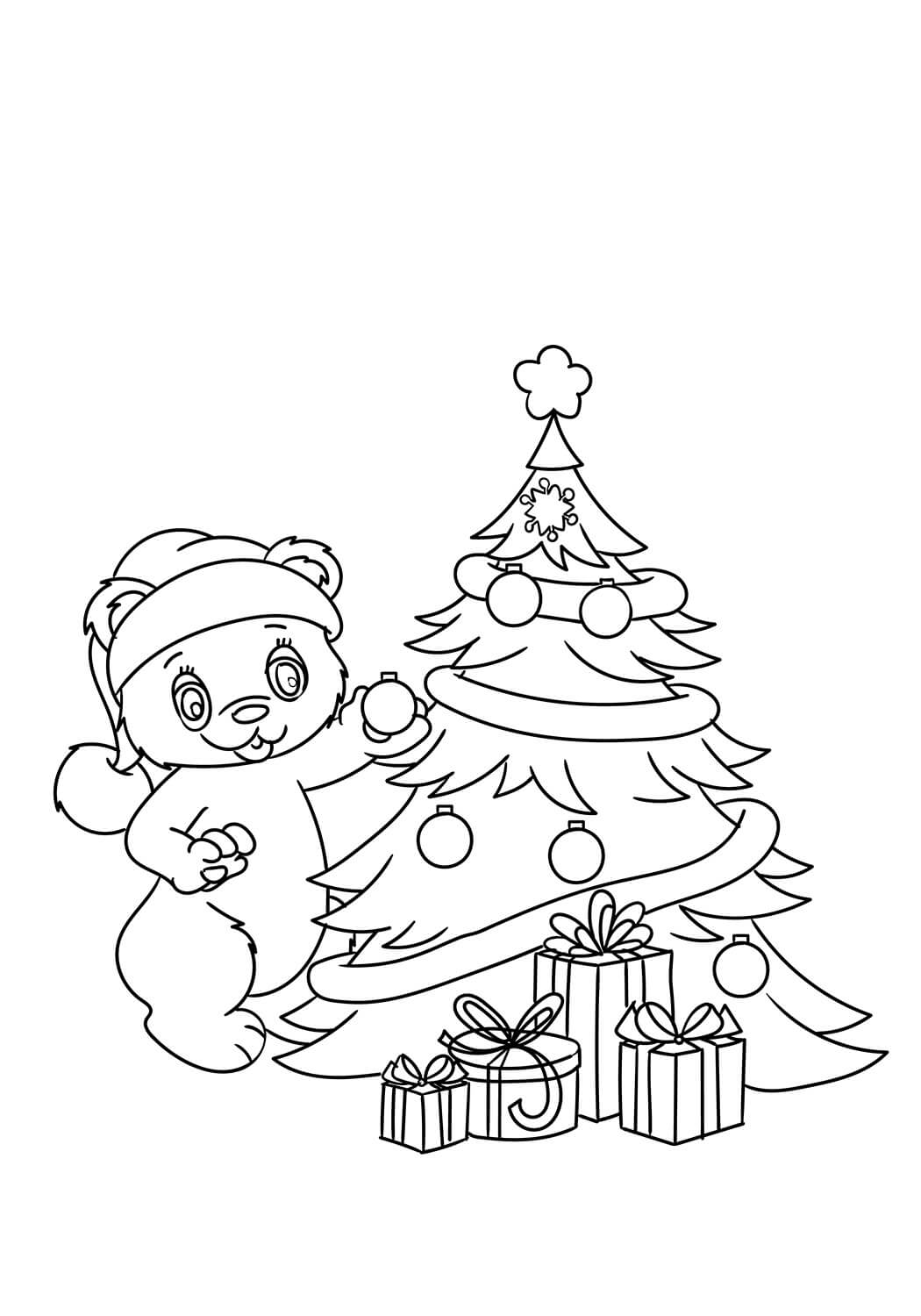 Teddy Zdobí Vánoční Stromeček omalovánka