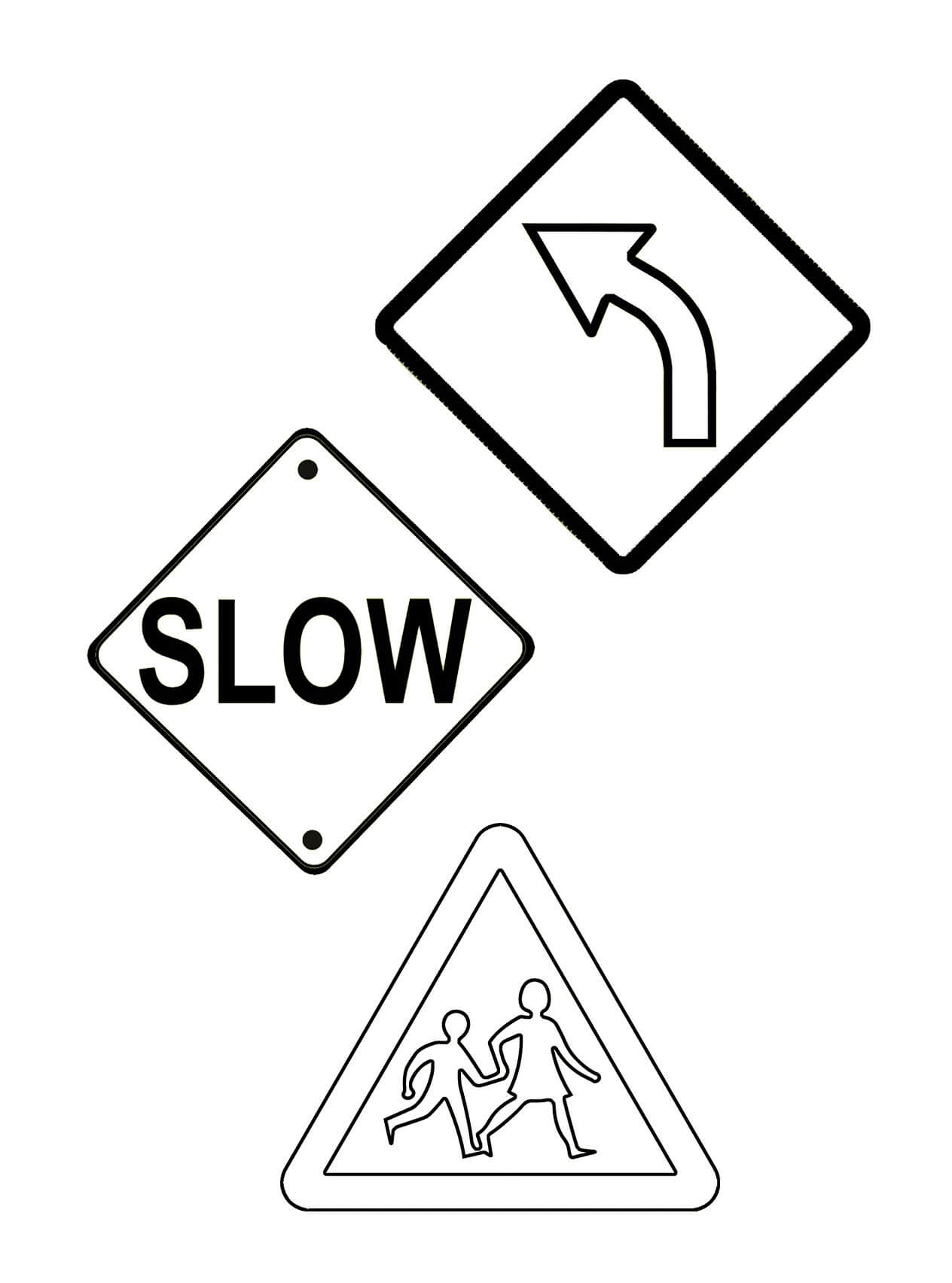 Tři pouliční značky v silniční a ulici bezpečnosti omalovánka