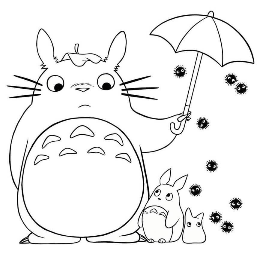 Totoro drží deštník omalovánka