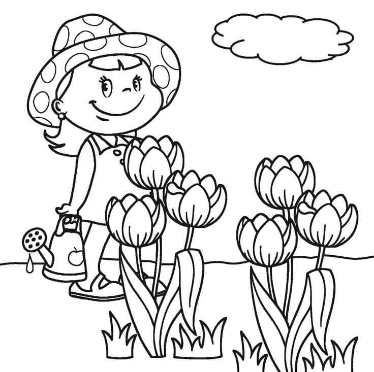 Usměvavá holčička v Květné zahradě omalovánka