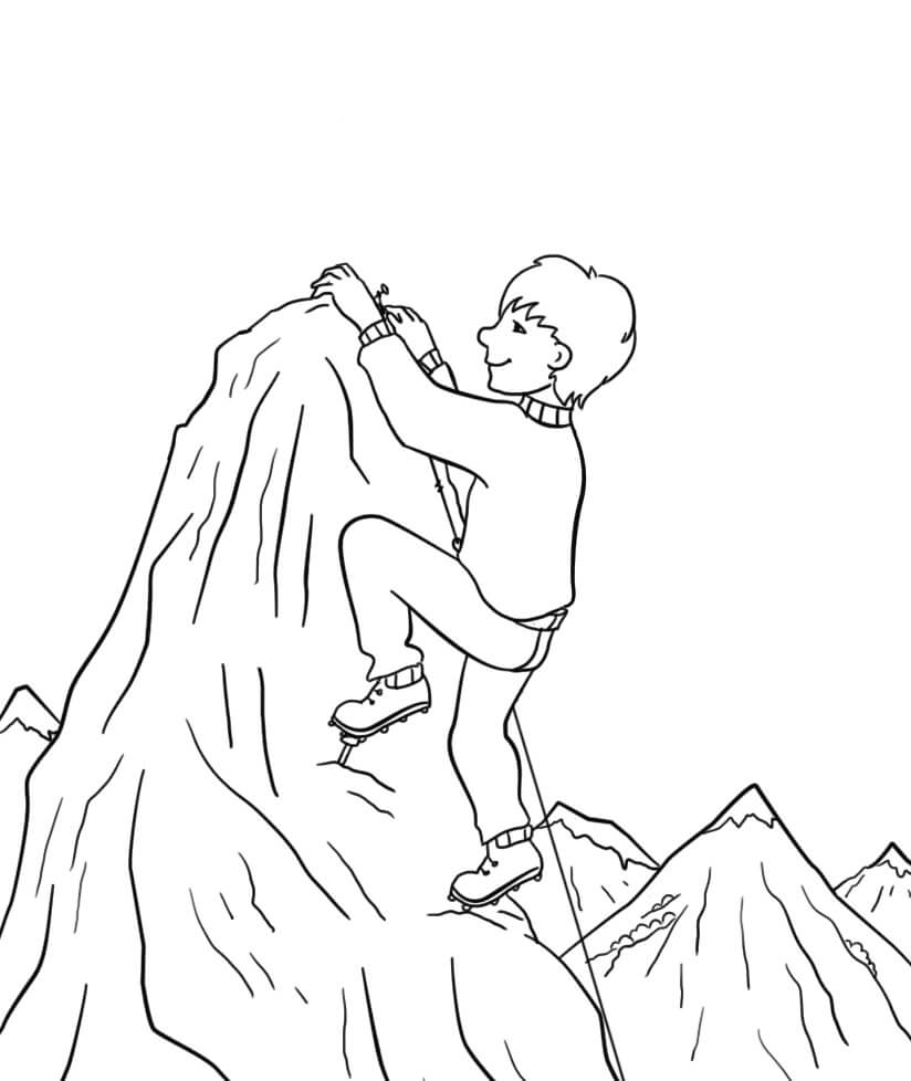 Usmívající se Chlapec Lezení na Horu omalovánka