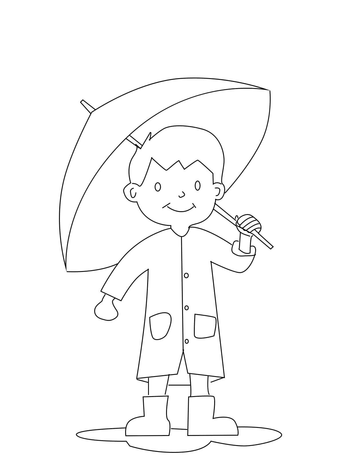 Usmívající se chlapec drží deštník omalovánka