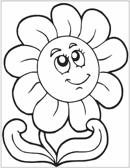 Usmívající se kreslený květina omalovánka
