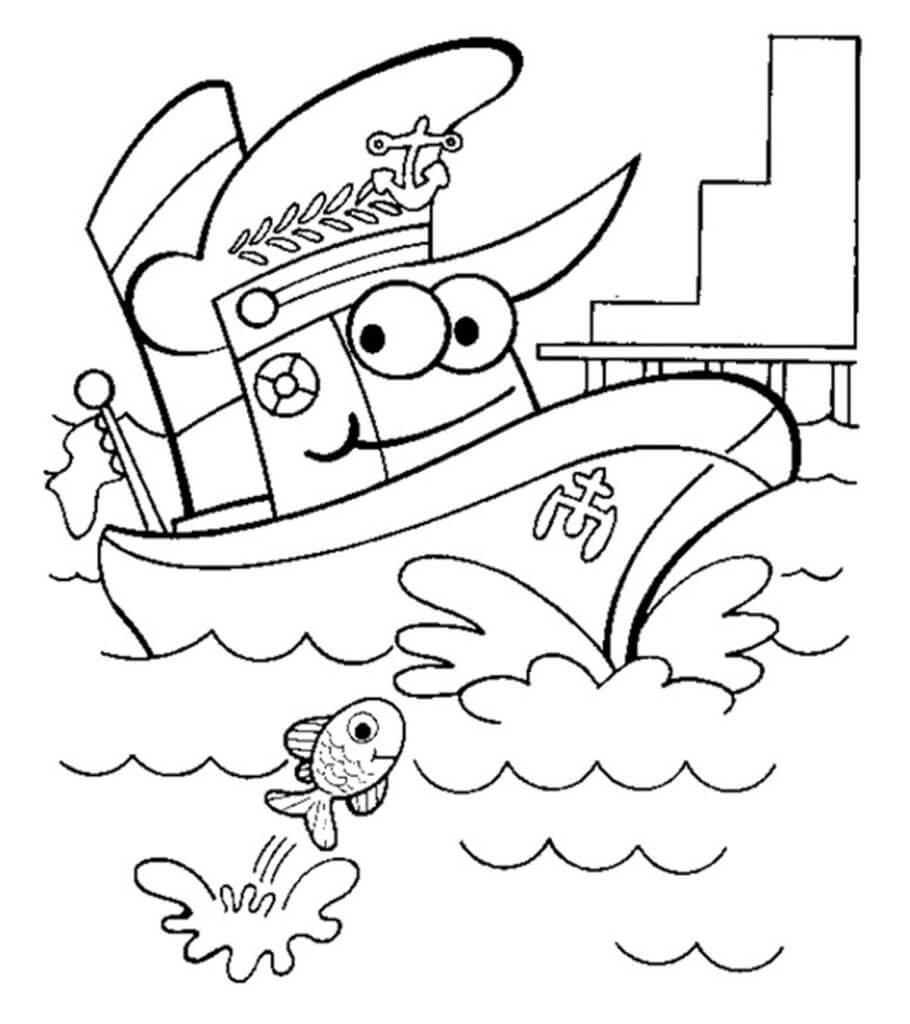 Usmívající se loď a ryby omalovánka