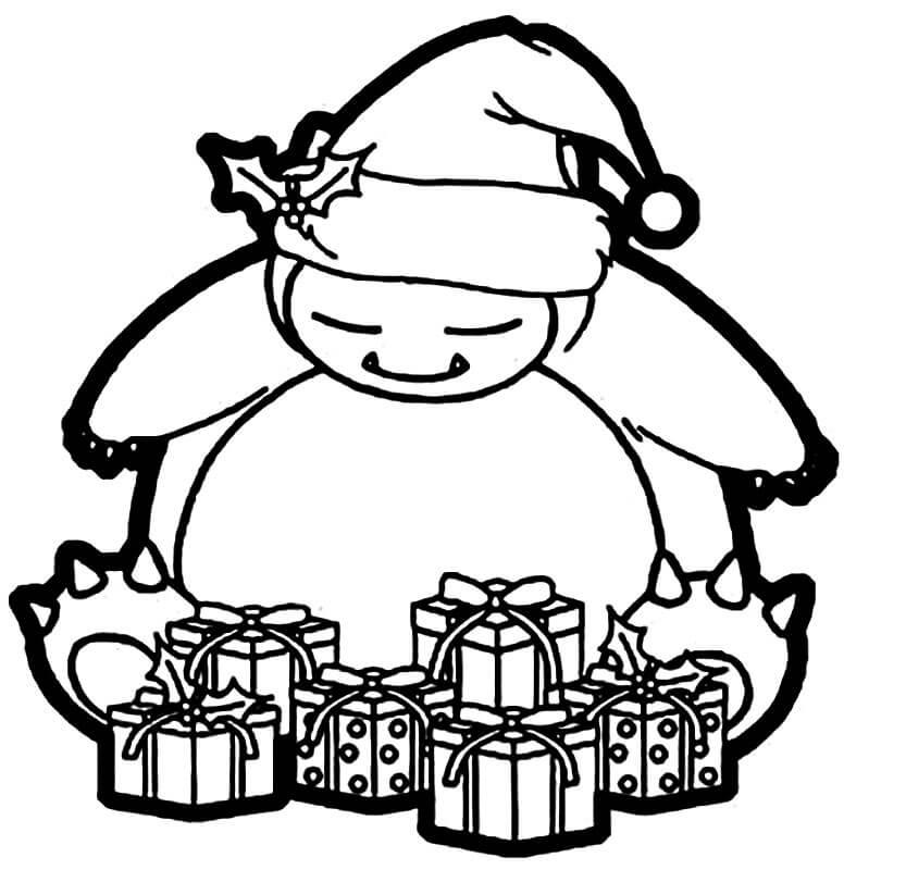 Vánoční Snorlax s Dárkovými Krabičkami omalovánka